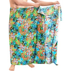LA LEELA Men's Beachwear Wrap Summer Long Hawaiian Lava Lava Surfing Cover-Up Swimwear Holidays Beach Sarongs For Men One Size Multicolored, Floral - 1 of 4