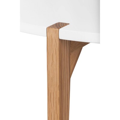 Modern Oak and White Round Coffee Table with Solid Wood Legs