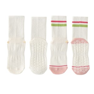 Anna-Kaci Women's 2-Pair Set Crew Athletic Socks with Striped Cuffs and Full Sole Grip for Yoga Fitness - 1 of 4