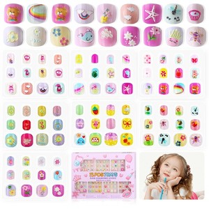 Saviland Kids 7-Pack Press-On Nails Kit - 84PCS Pre-Glued Child-Safe Short Nails with Glitter Designs for Girls 5-9 Years.(Holiday Gift Set) - 1 of 4