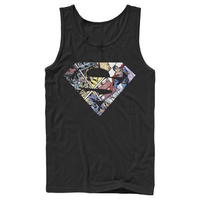 Men's Superman Comic Panel Shield Logo Tank Top - Black - 2x Large : Target