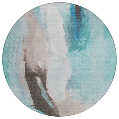 Teal Blue And Brown Abstract Washable Indoor Outdoor Area Rug