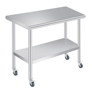 Heavy Duty Stainless Steel Prep Table with Wheels, 4 Sizes Commercial Work Table Kitchen Cart for Restaurant Bar Garage, NSF Metal - 1 of 4