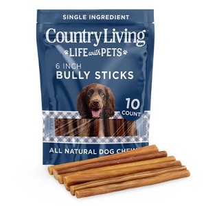Country Living 6” Bully Sticks for Dogs – Standard – 10 Count Bag – All-Natural, Single-Ingredient, Long-Lasting Dog Chews - 1 of 4