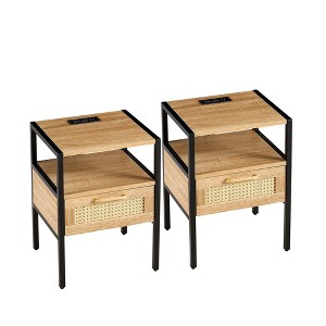 NicBex Modern Nightstand Bedside End Table with Rattan Woven Drawer for Bedroom & Living Room - 1 of 4