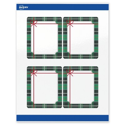 Avery Labels, 4" x 3-1/3", Silver-Green Plaid, Glossy, 40ct