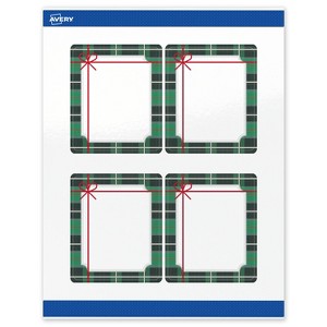 Avery Labels, 4" x 3-1/3", Silver-Green Plaid, Glossy, 40ct - 1 of 4