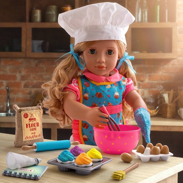 Muñeca Our Generation Jenny de 18" Posable para Hornear con Libro de Cuentos y Accesorios 2