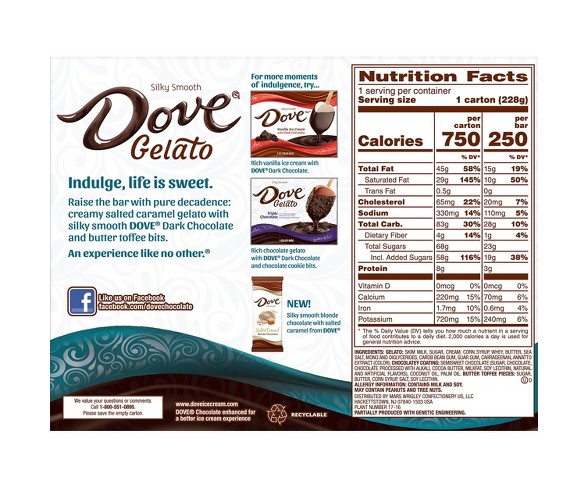Dove Salted Caramel Gelato Bars - 8.67oz/3ct