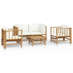 vidaXL Garden Lounge Set Bamboo with Cream White - 1 of 4