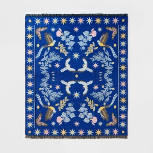 Latino Heritage Month Patterned Throw Blanket Blue - 1 of 3
