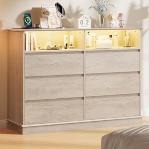 Dresser for Bedroom, 6 Drawer and Charging Station, Wide Chest of 6 Drawers with Open Space, Modern Large Capacity Storage Cabinet - 1 of 4