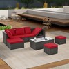 ELJGET 7 Pieces Wicker Outdoor Patio Conversation Set, All-Weather PE Rattan Sectional Sofa Set with Coffee Table, Cushions Cover, Red - 2 of 4