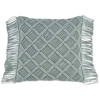 18" Macramé Diamond Print Pillow Down Filled Mint - SARO Lifestyle