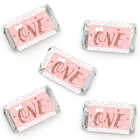 Big Dot Of Happiness Pink Winter Wonderland - Mini Candy Bar Wrapper  Stickers Party Favors - 40 Ct - Pink