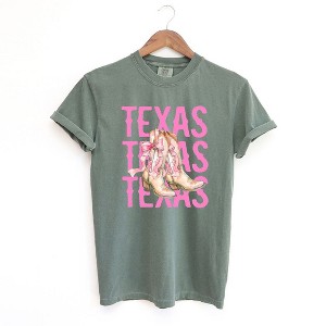 Simply Sage Market Women's Coquette Texas Cowgirl Boots Short Sleeve Garment Dyed Tee - 1 of 3