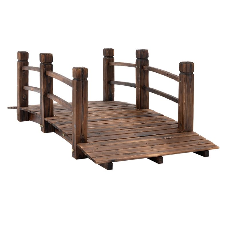Outsunny 5 ft Wooden Garden Bridge Arc Stained Finish Footbridge with Railings for your Backyard, 1 of 9