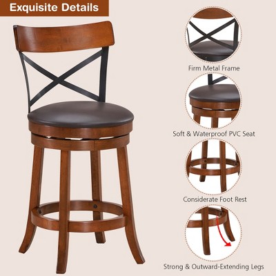 Walnut and Black Swivel 25'' High Back Bar Stools Set of 4