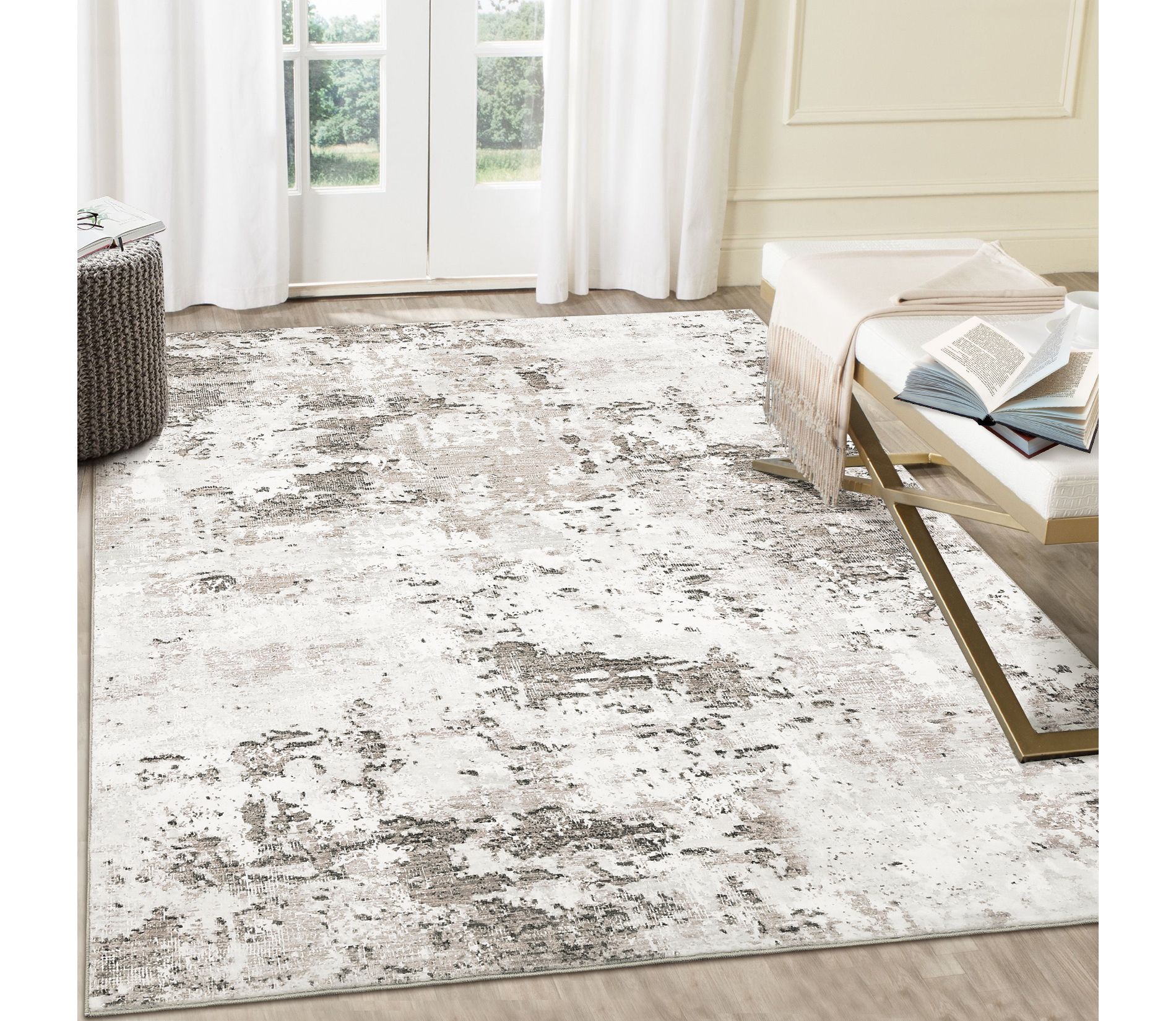 Modern Abstract Living Room Rug 8x10 Machine Washable Area Rug for Bedroom, Non Slip Soft Accent Carpet