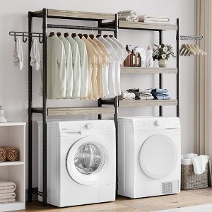 5-Tier Over The Washer Dryer Storage Shelf – Heavy Duty Wood Laundry Organizer with Clothes Drying Rack, Space-Saving for Home Decor - 1 of 4