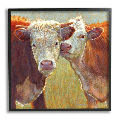 Stupell Industries Kissing Cows Farm Animals Framed Giclee Art, 24 X 24 ...