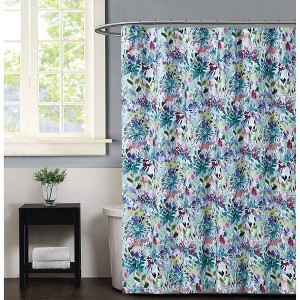 NY Dahlia Shower Curtain - Christian Siriano: 100% Cotton, Botanical Pattern, Machine Washable, Ring Top - 1 of 2