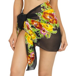 LA LEELA Women's Sarong Wrap Swimwear Bikini One Size Coal Hibiscus - 1 of 4