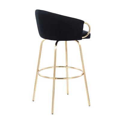 Adjustable Black Velvet Swivel Bar Stool with Metal Frame