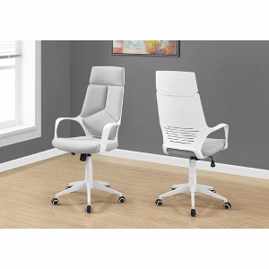Office Chair, Adjustable Height, Swivel, Ergonomic, Armrests, Computer Desk, Work, Grey Mesh, White Metal - 1 of 4