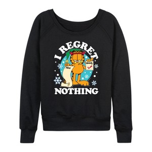 Women's - Garfield - I Regret Nothing Lightweight French Terry Wide Neck Long Sleeve Shirt - 1 of 4