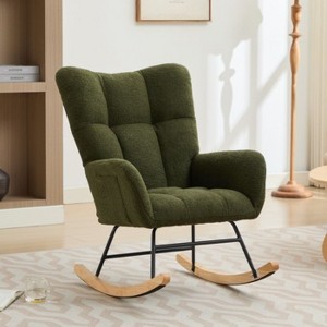 CAVINAS Modern Rocking Chair with Soft Cashmere Teddy Fabric, Accent Armchair with Ergonomic Curved Backrest and Solid Wood Frame - 1 of 4