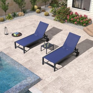 PURPLE LEAF Outdoor Chaise Lounge with Wheels for Outside 2 Pieces Aluminum Patio Lounge Chair with 5 Adjustable Position Recliner Side Table Included - 1 of 4