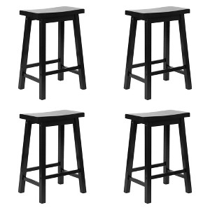 PJ Wood Classic Saddle-Seat 24'' Tall Kitchen Counter Stool for Homes, Dining Spaces, and Bars with Backless Seat, 4 Square Legs, Black (4 Pack) - 1 of 4