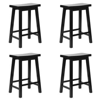 PJ Wood Classic Saddle-Seat 24'' Tall Kitchen Counter Stool for Homes, Dining Spaces, and Bars with Backless Seat, 4 Square Legs, Black (4 Pack)