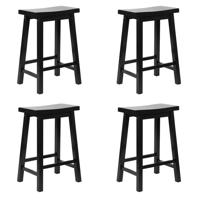 PJ Wood Classic Saddle-Seat 24'' Tall Kitchen Counter Stool for Homes, Dining Spaces, and Bars with Backless Seat, 4 Square Legs, Black (4 Pack), 1 of 7