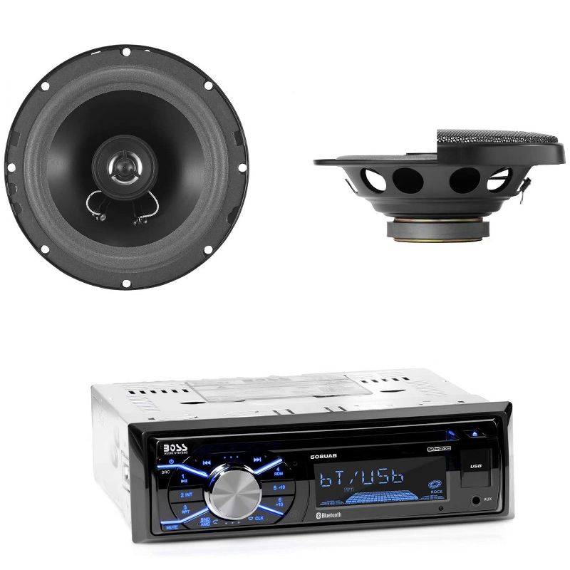 BOSS Audio 656BCK Vehicle Car Single DIN Hands Free Bluetooth CD, USB/SD, MP3, FM/AM Radio Stereo System with 6.5" 2-Way Full Range Speakers, Pair, 2 of 7