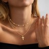 14K Gold Plated Layered Necklace Set, Dainty Pearl Cross & Multi-Chain Design (Cuban/Figaro/Herringbone), Trendy Women’s Jewelry Gift - 3 of 4