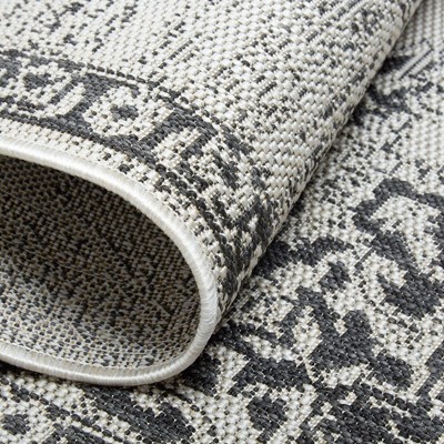Gray and Black Medallion Synthetic Indoor/Outdoor Area Rug