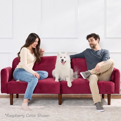 Plum Velvet Split-Back Sleeper Sofa with Round Arms