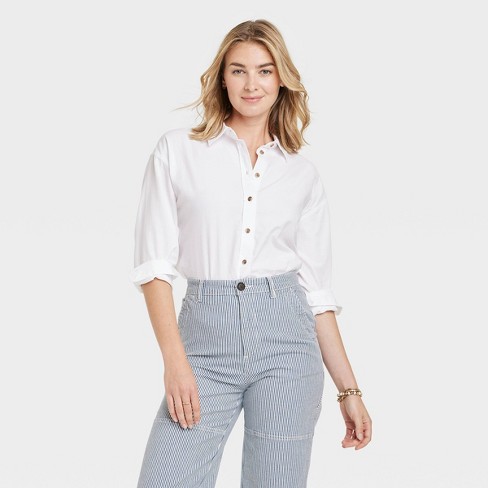 Women's Long Sleeve Oversized Button-down Boyfriend Shirt - A New Day™  White Xl : Target