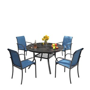 4-Person Patio Dining Set with Stackable Chairs, All-Weather Outdoor Garden Furniture - 1 of 4