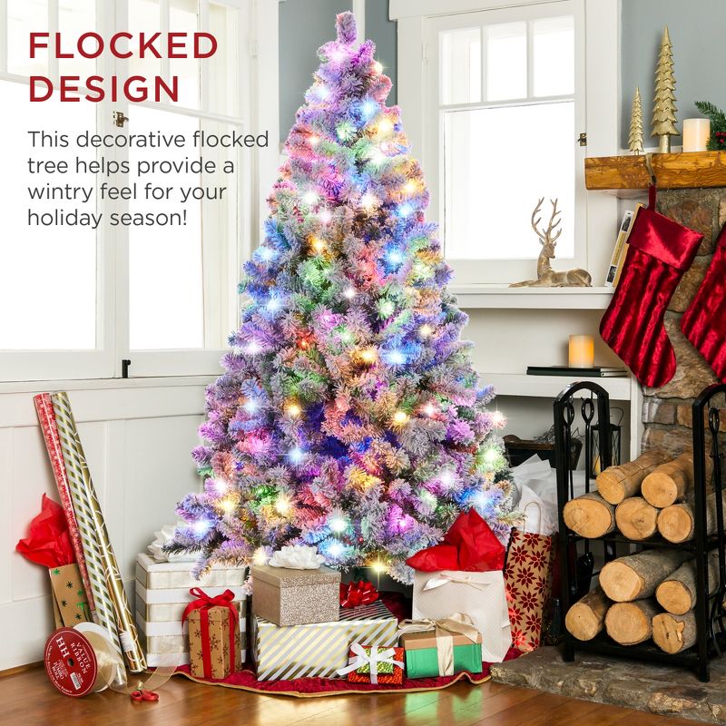 Best Choice Products Pre-Lit Holiday Christmas Pine Tree w/ Flocked Branches, Warm-White & Multicolored Lights, 3 of 8
