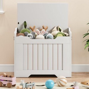 Storage Chest, 30 in /39.4 in/24.8 in/ Toy Chest with Lids, Wood Rattan Toy Box for Boys Girls with Safety Hinge - 1 of 4
