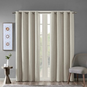 DSVIMOY Curtain Panels, Printed Heathered Blackout Grommet Top Curtain Panel for Living Room, Bedroom, Taupe, 84"*50"*0.13" - 1 of 4