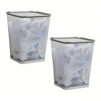 LunaLulinlk Silver Metal Mesh Trash Bin Wastepaper Basket, Set of Two, Square, Office Use