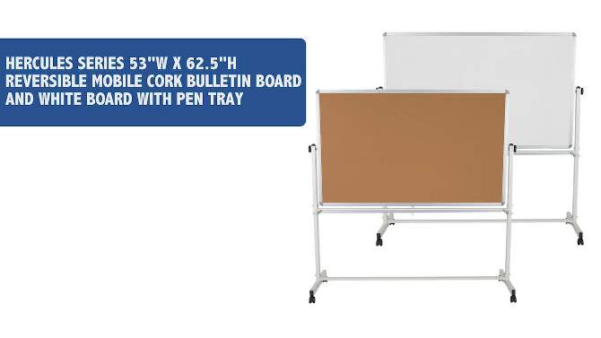 Flash Furniture HERCULES Series Reversible Mobile Cork Bulletin Board and White Board Stand with Pen Tray, 2 of 18, play video