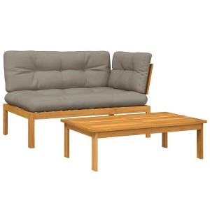 vidaXL 2 Piece Patio Pallet Sofa Set with Cushions - Solid Wood Acacia & Taupe Cushions - Garden/Patio/Terrace Furniture - Modular - 1 of 4