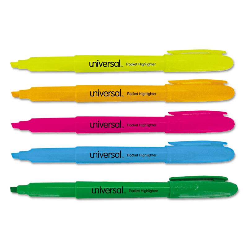 UNIVERSAL Pocket Highlighter Chisel Tip Fluorescent Colors 5/Set 08850, 1 of 8