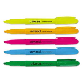 UNIVERSAL Pocket Highlighter Chisel Tip Fluorescent Colors 5/Set 08850