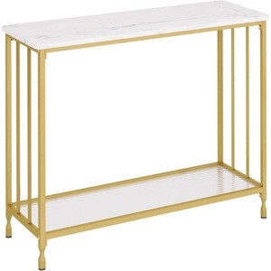 Console Table, Sofa Tables Narrow Entryway Table with Glass Shelf and Metal Frame - 1 of 4